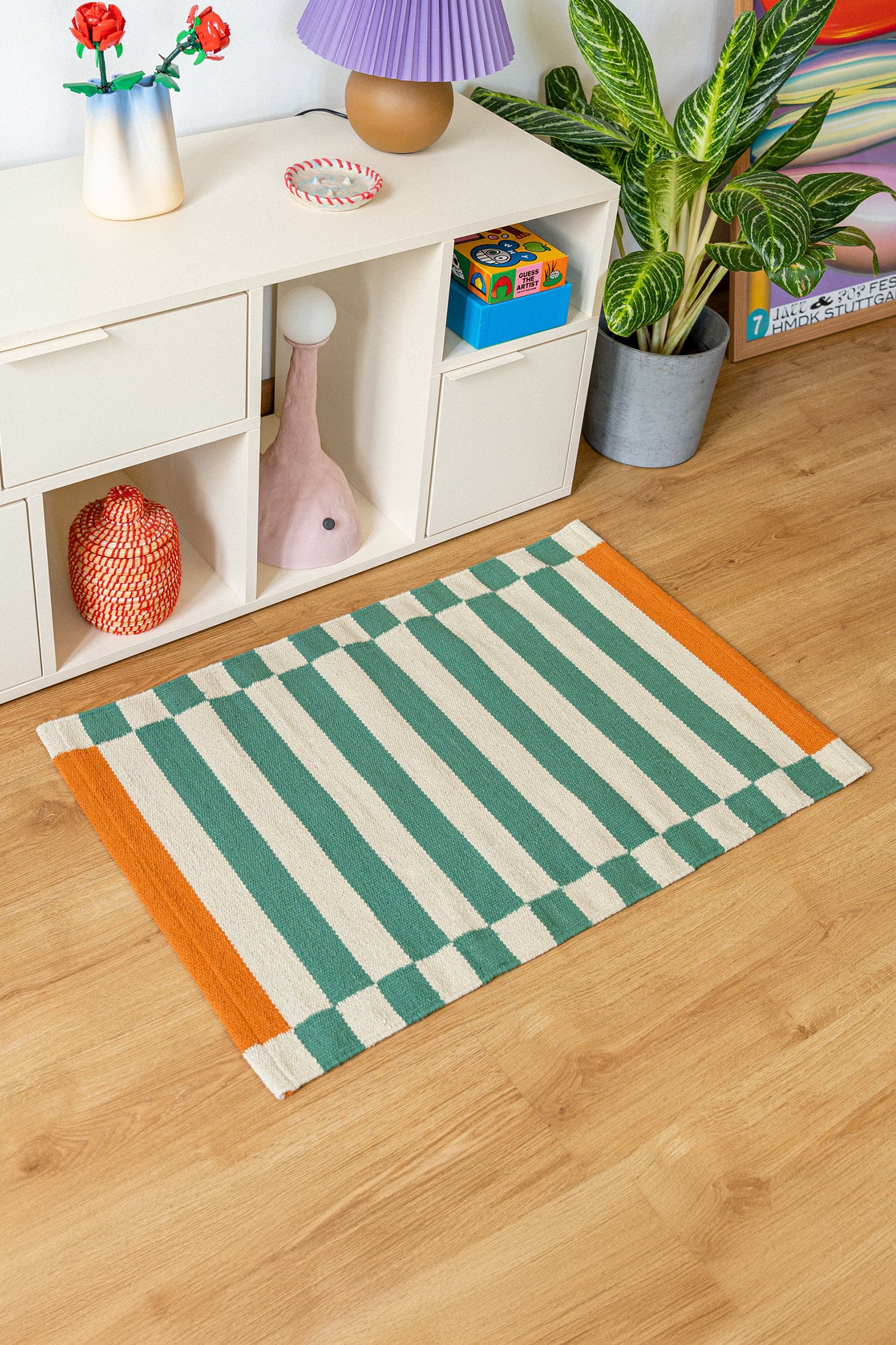 Kiosko 繽紛綠橘條紋純棉地毯