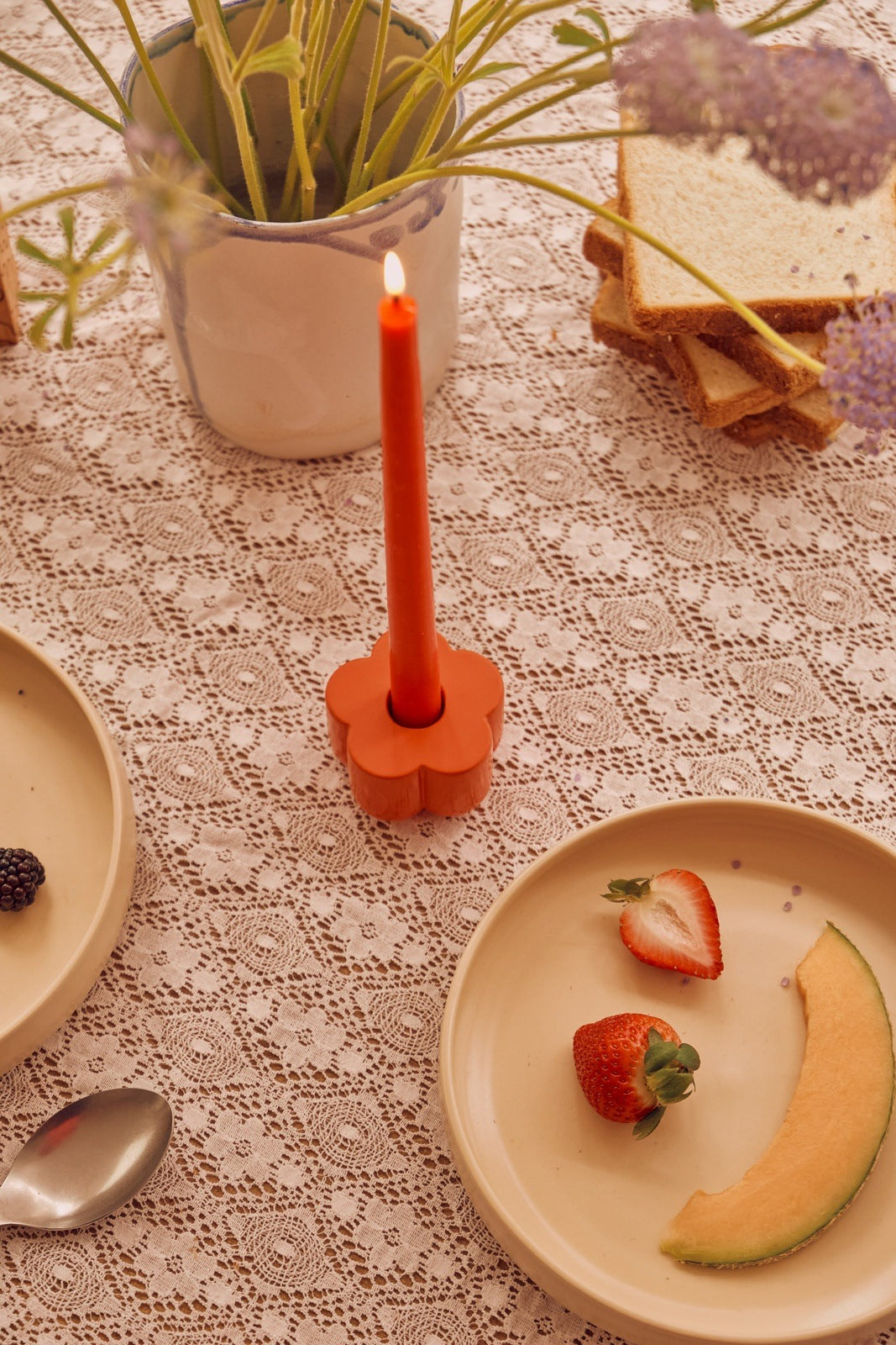 Poppy Candle & Incense Holder · Orange Red